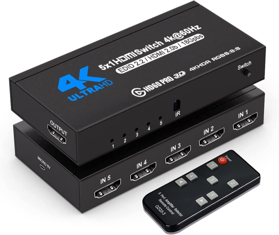 AUBEAMTO Display Signal Control - HDMI Switch with Remote 5 Port 4K 60Hz